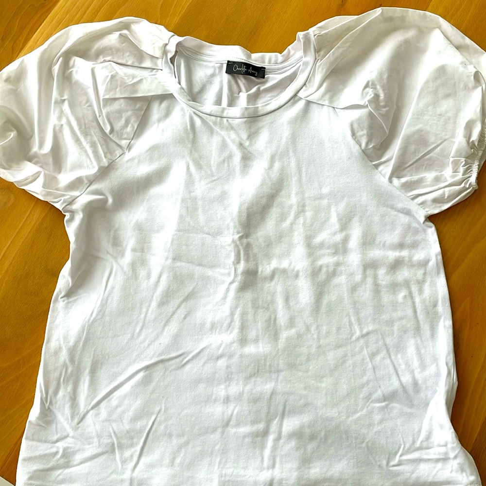 White mixed media puff sleeve Tshirt